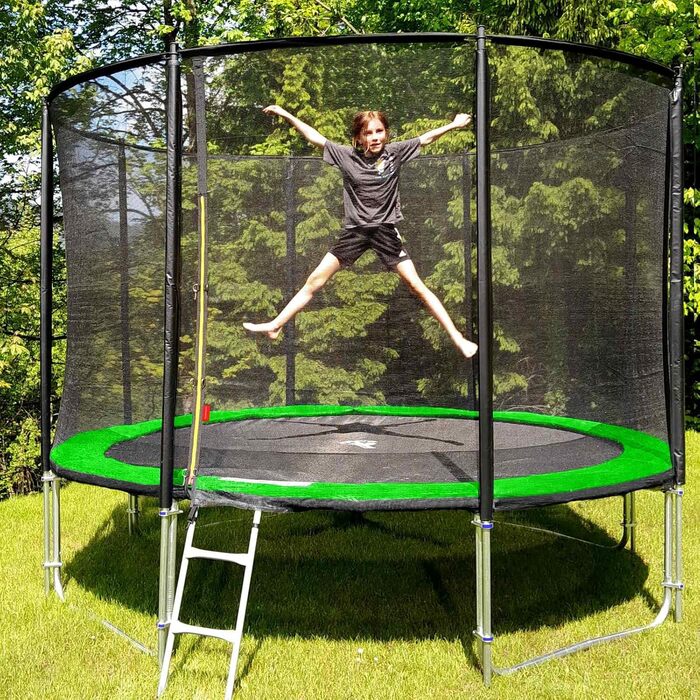 Трамплін Baunsal® Outdoor для саду, Ø 396 см (також 457 см), комплект для дітей, зелено-чорний