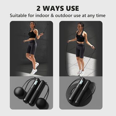 Стрибкове канат Flintronic з лічильником, регульований, з підшипниками та неслизькими ручками, інтелектуальний, з вагою, для тренувань, фітнесу, боксу (#1 Чорний)