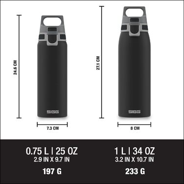 SIGG пляшка для напоїв з нержавіючої сталі Shield ONE 0,75 л, легка, без BPA, для газованих напоїв, чорна, герметична
