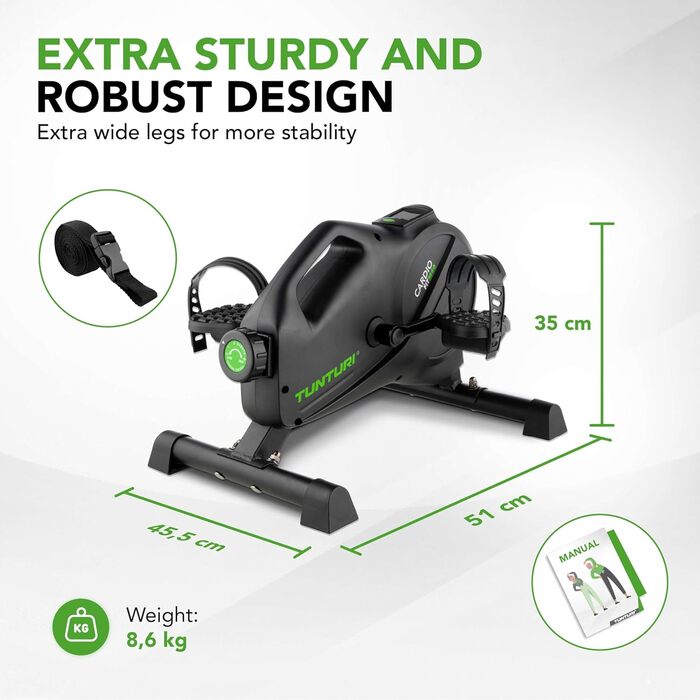 Велотренажер Tunturi Cardio Fit M40 для дому з Bluetooth, 8 рівнів навантаження, магнітне гальмування, мінібайк під стіл