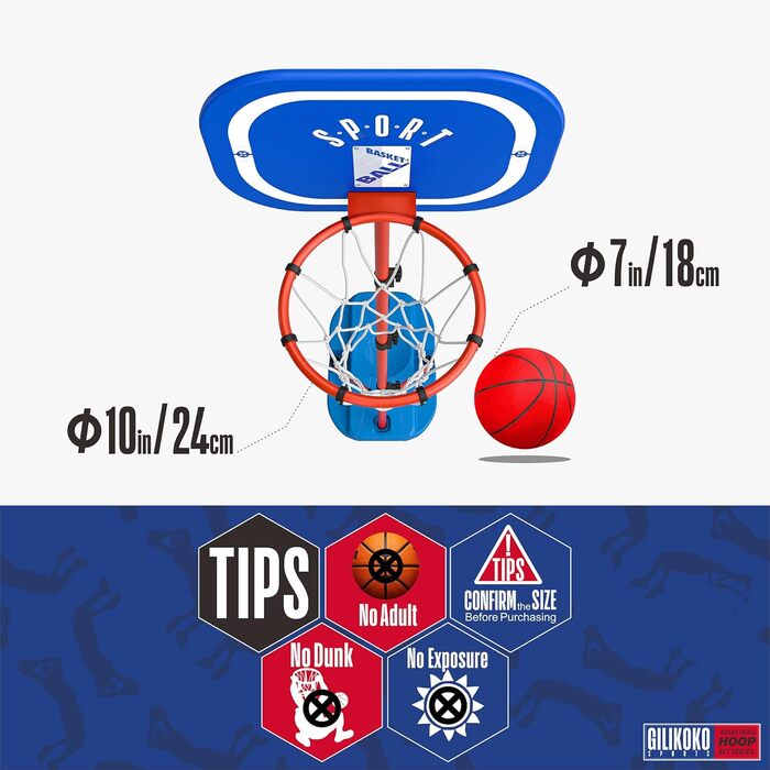 Баскетбольний кошик зі стійкою, набір, 110-190 см, регульована висота, ігровий набір для дітей (синьо-червоний)