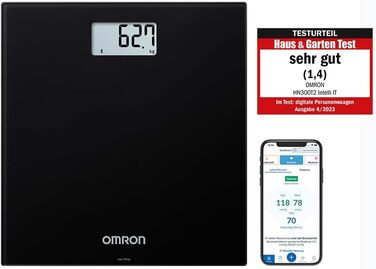 Цифрова смарт-вага OMRON HN300T2 Intelli IT з Bluetooth, чорна, для контролю ваги вдома, синхронізація зі смартфоном