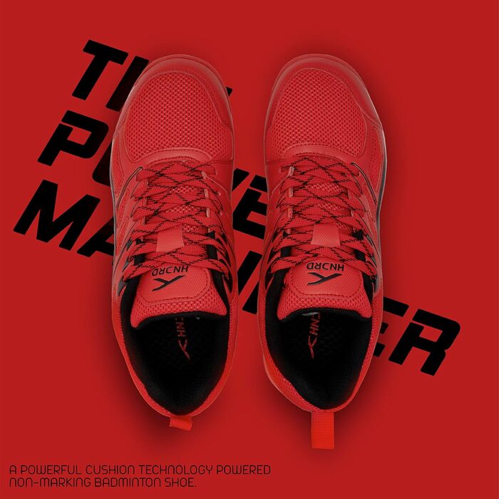 Чоловічі професійні бадмінтонні кросівки HUNDRED Xoom - червоно-білі, розмір 39 EU, для бадмінтону, тенісу, сквошу, настільного тенісу, баскетболу та падел-тенісу. Матеріал верху: поліестер, підошва: гума