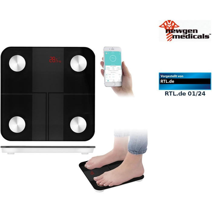 Вага для тіла Newgen Medicals 14-в-1 з аналізом складу тіла, Bluetooth, App, розпізнавання користувача (для ванної кімнати, для літніх людей)