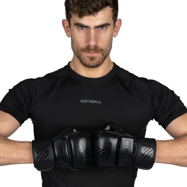 Рукавички для MMA Sanabul Essential 7oz | Тренувальні рукавички для змішаних єдиноборств | Гібридні спарингові рукавички (Чорні, S/M)