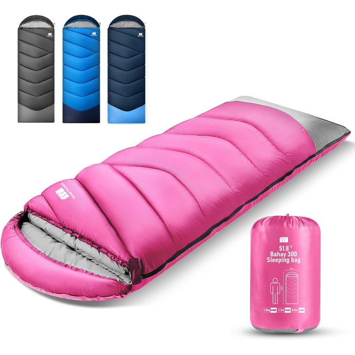 Спальний мішок для дорослих у холодну погоду, водонепроникний, легкий, рожевий (1,8 кг)