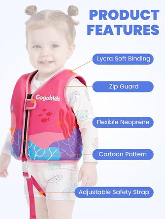 Дитячий жилет для плавання Gogokids 15-30 кг, для навчання плаванню, рожево-червоний, 5-8 років