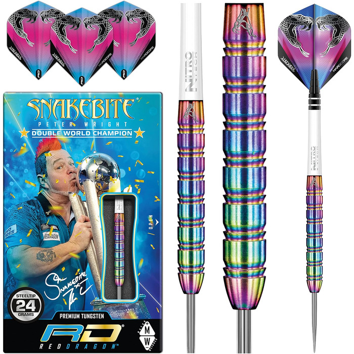 Професійний дротик Red Dragon Peter Wright Snakebite 1, вольфрамовий, 24 г, з крилами та стержнями