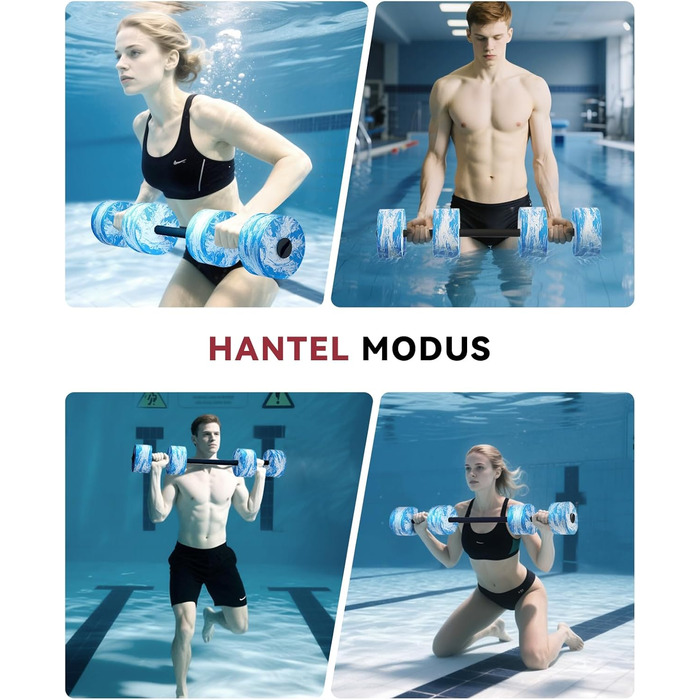 Набір аквагантелів HAPBEAR 3-в-1 з'єднувальною штангою (2 шт.) – для аквафітнесу, реабілітації та плавання, блакитний
