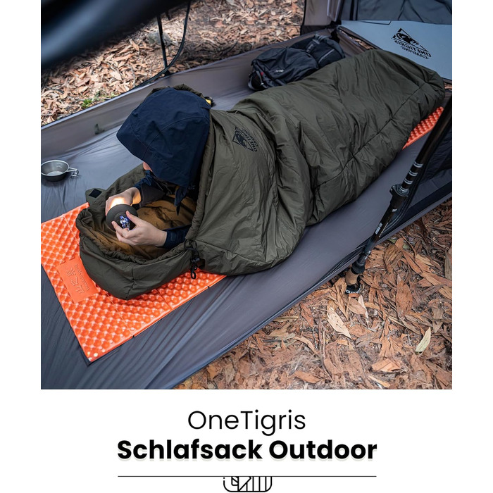 Спальний мішок OneTigris 3 сезони, 8-15°C, компактний, ultralight, для кемпінгу, подорожей, походів (зелений)