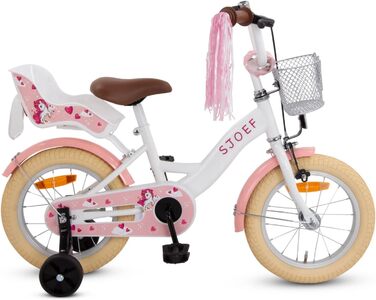 Дитячий велосипед SJOEF Dolly 14 дюймів, білий, для дівчаток 2-7 років, з допоміжними колесами