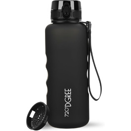 Спортивна пляшка для води 720°DGREE uberBottle 1,5 л з мотиваційною шкалою, ситечком, знімною ручкою, Tritan, BPA Free, герметична, чорна