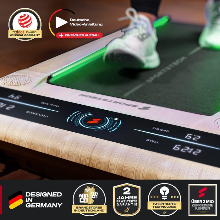 Біговий тренажер Sportstech для дому, Walking Pad, швидкість 1-8 км/год, тренажер під стіл, кут нахилу 11,5%, тихий, з підключенням до додатку, максимальне навантаження 120 кг, компактний, LCD дисплей, для дому та офісу, sWalk (sWalk LWD)