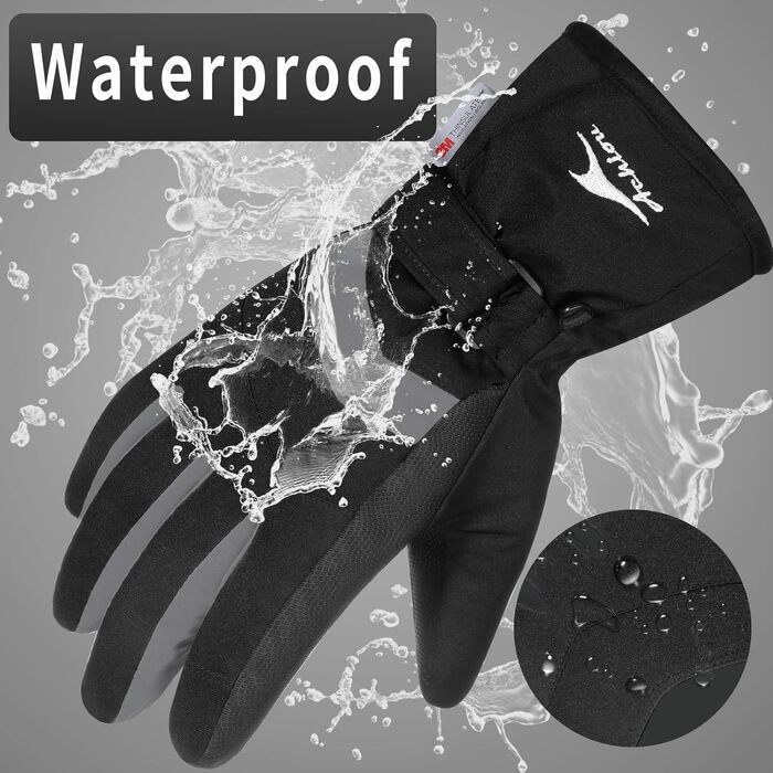 Зимові гірськолижні рукавички Achiou з ізоляцією 3M Thinsulate, водонепроникні, з сенсорною панеллю для чоловіків та жінок, сірі, розмір XL