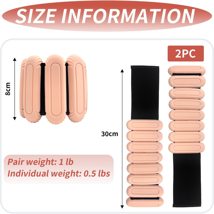Набір манжет на зап'ястя для плавання та фітнесу, 1 кг, регульовані, для жінок