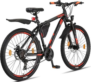 Гірський велосипед Licorne Bike Effect Premium, алюмінієвий, 21 швидкість, дискові гальма, для хлопців та дівчат, 26 дюймів, чорний/помаранчевий