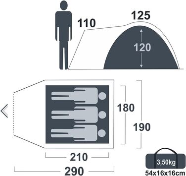 Намет похідний yourGEAR Matera 3 особи купольний синьо-сірий, водонепроникний (3000 мм), з вікном та вентиляцією