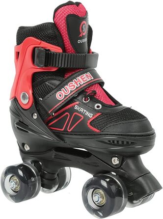 Інлайнери (ролики) для дітей та дорослих, розмір M, з великими колесами 76 мм, регульовані, світлодіодні, червоно-чорні