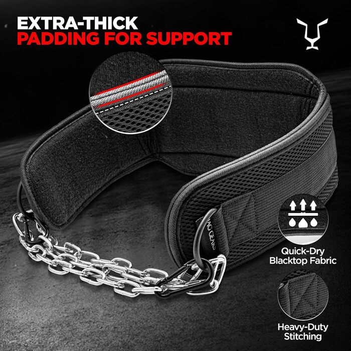 Пояс для підтягувань з ланцюгом 91.4 см, Heavy Duty сталевий ланцюг + 2 карабіни, для бодібілдингу, силових тренувань, важкої атлетики та підтягувань, пояс для ваги Black