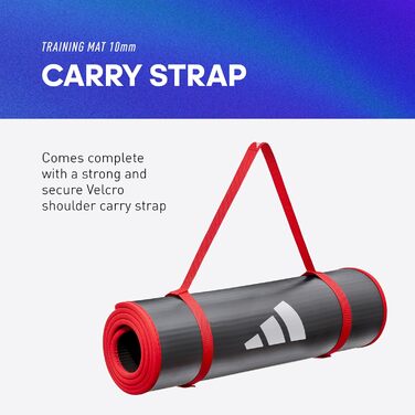 Фітнес-килимок для тренувань adidas, товщина 10 мм, 183x61 см, з ременем для перенесення, червоний