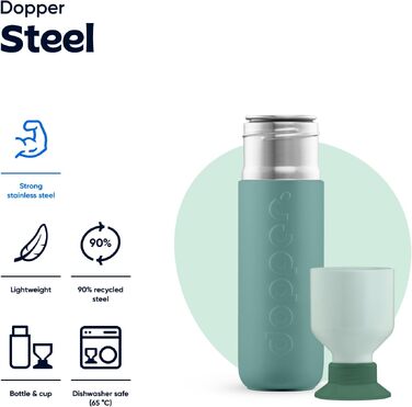 Сталева пляшка для води Dopper із нержавіючої сталі 18/8, герметична, BPA-free, Canopy Green