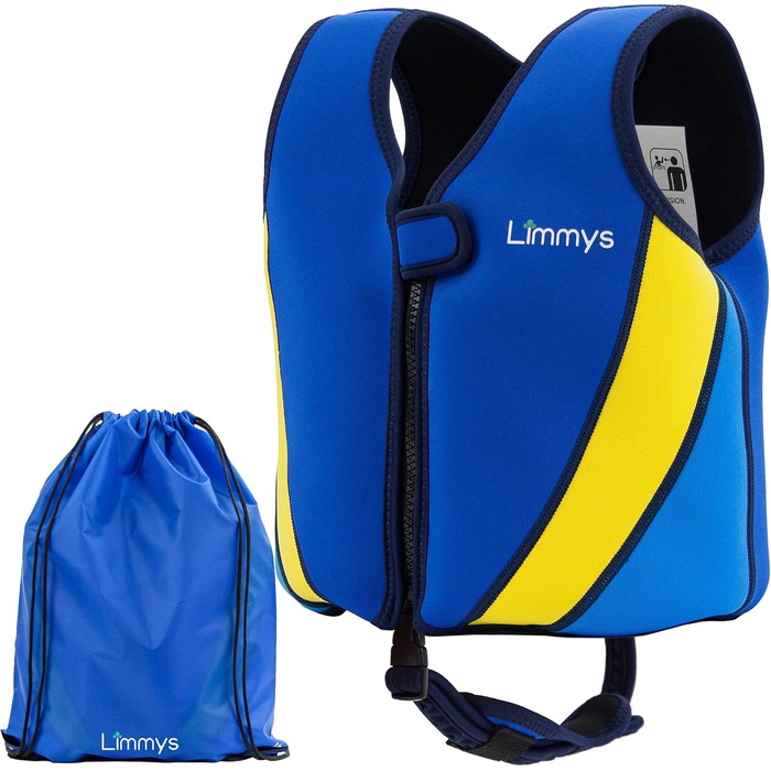 Дитячий жилет для плавання Limmys - безпечний та зручний, CE-сертифікований, з регулюванням плавучості, з сумкою, колір: кобальтово-синій