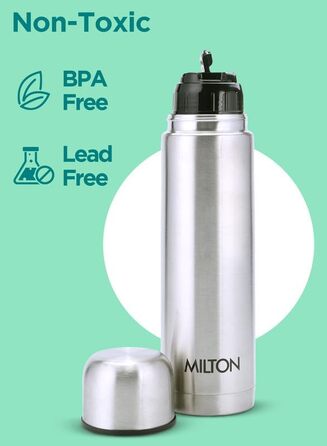 Термос Milton Thermosteel Flip Lid 1 л, вакуумна ізоляція, пляшка для води з кришкою-клапаном, нержавіюча сталь, герметична, срібляста