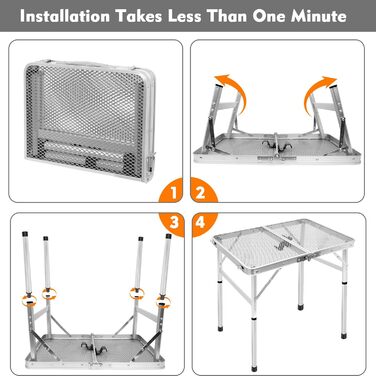 Складаний туристичний столик EASTSTORM 60x40 см з металевою сіткою, 2 рівня висоти, для кемпінгу та відпочинку на природі