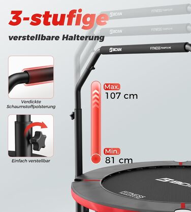 Міні-батут BCAN для дому, 102 см, складний, для дорослих, з регульованою ручкою, вантажопідйомність 150 кг, для фітнесу та тренувань вдома