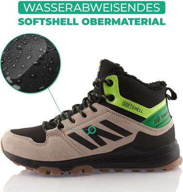 Черевики для ходьби жіночі та чоловічі, зимові, утеплені, Softshell, 43 EU, Бежевий, Чорний, Зелений