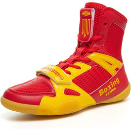 Боксерські черевики для чоловіків та жінок, дитячі, для індоор-фітнесу, бойові черевики, антиковзкі та дихаючі хай-топ бойові черевики, 40 EU, червоний, жовтий
