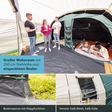Намет Skandika Hafslo Sleeper Protect для кемпінгу 4/5/6 осіб, водонепроникний, з інтегрованим дном (5000 мм), з тамбуром, чорна спальня. Сімейний намет.