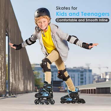 Інлайнерожі TOMSHOO з LED-колесами, регульовані, для дітей та дорослих, блакитні