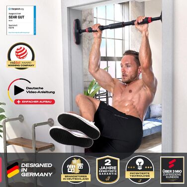 Кімнатна турнік Sportstech KS260/270 для дверей, до 200 кг, з фіксацією Gear-Lock, регульована 70-90 см, без свердління, Calisthenics