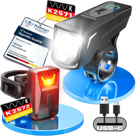 Велофара TECHCYC з датчиком освітлення, LED, до 70 Люкс, StVZO, USB, IPX6, 2500 mAh (передня) & 300 mAh (задня)