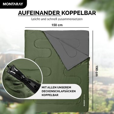 Спальний мішок для кемпінгу з капюшоном до -3°C з подушкою - Зимовий та літній спальний мішок для туризму 3-4 сезони (75 x 220 см) - Гірський спальний мішок для жінок та чоловіків (теплый) (Зелений, 150GSM, без капюшона)