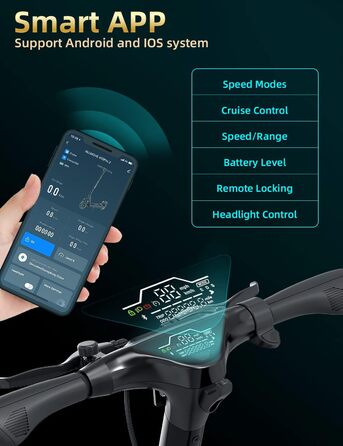 Електросамокат ALLMOVE 500W для дорослих, запас ходу 45 км, складний, 10'' суцільнолиті колеса, керування через додаток, потрійна система гальм, навантаження до 150 кг, велика LED-панель, без ABE