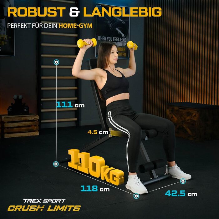 Складана лавка для жиму TREX SPORT TX-110B, 7-позиційна, універсальна тренувальна, регульована спинка, для дому та спортзалу