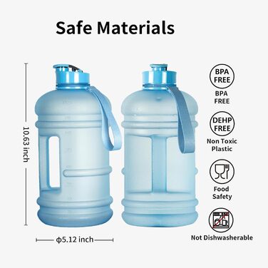 Фляга для води TOOFEEL 2л BPA Free, велика, спортивна, з позначеннями об'єму (Матова блакитна, 2200 мл)