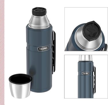 Термос STAINLESS KING Ice Grey 1.2 л з нержавіючої сталі, з чашкою та ручкою, 24 години гарячий/холодний, BPA-free