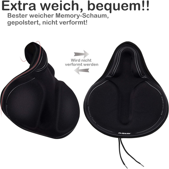 Покриття на сидіння велосипедного крісла Daway з силіконовим гелем та піною Memory Foam - XL/L/M/S, 30 x 27 см, чорний