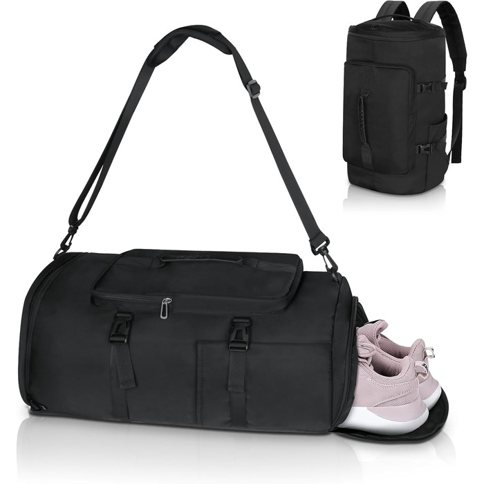Спортивна сумка для чоловіків та жінок, 30L. Рюкзак для спорту з відділенням для взуття та мокрих речей. Ідеально для плавання, йоги, футболу. Чорний колір.