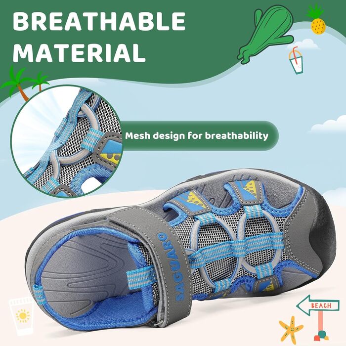 Сандалі дитячі SAGUARO для хлопчиків та дівчаток Trekking, сірі, 38 EU - Нековзні, дихаючі пішохідні сандалі