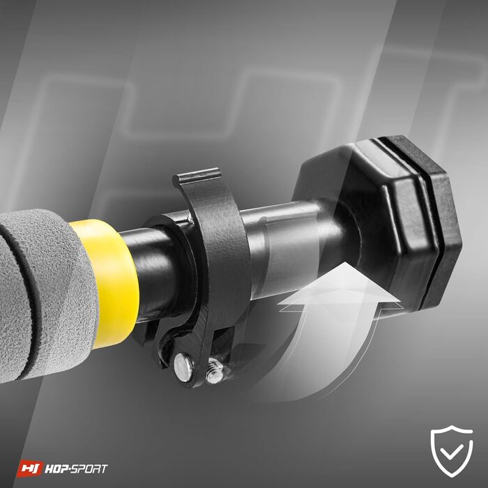Турнік для дверного отвору Hop-Sport з 8-точковою системою кріплення, 3-шаровою м'якою обшивкою та фіксатором безпеки, регульований, жовто-сірий
