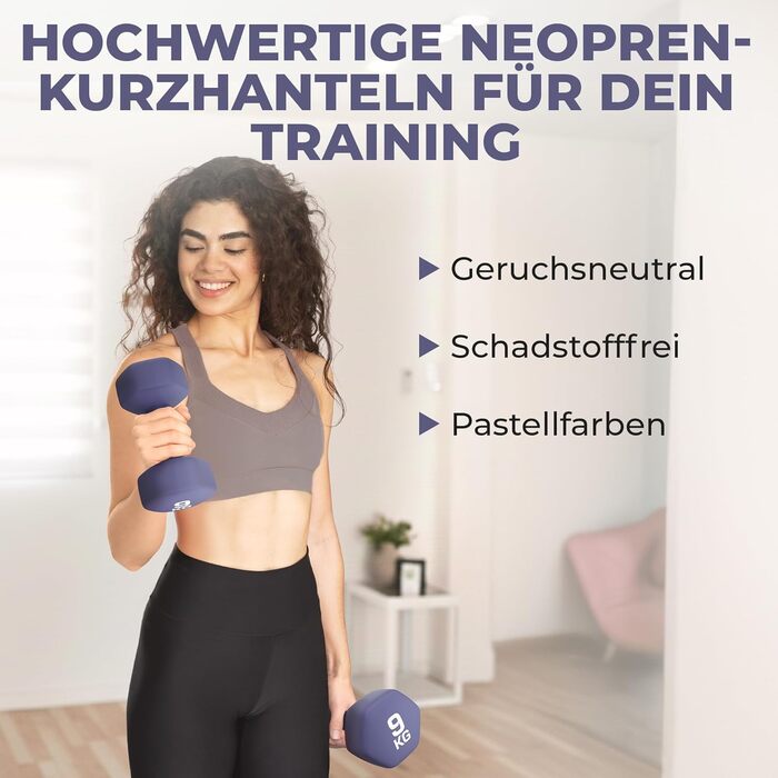 Набір гантелей HQ Germany® 9 кг (2 шт) для фітнесу та Pilates, Indigo Blue - Hanteln Set, Dumbbells, Home Gym