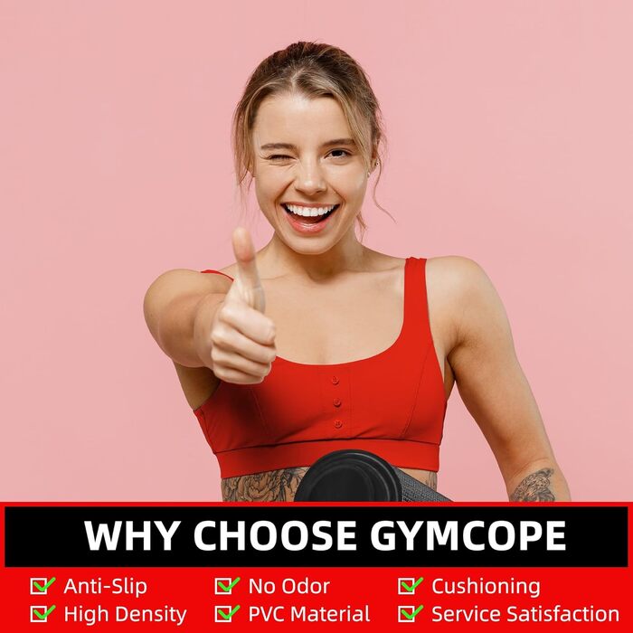 Йога-мат GymCope XXL 183x122 см, товщина 7 мм, нековзкий фітнес-килимок для тренувань вдома, кардіо, стрибків, високої щільності, чорний