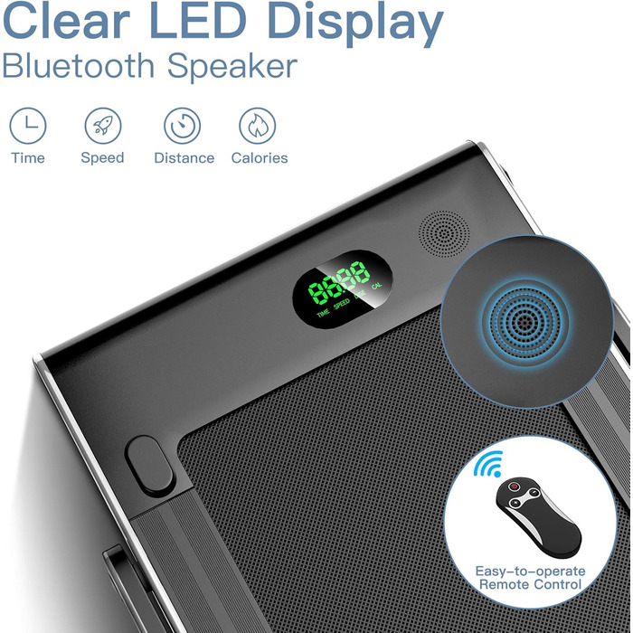 Електрична бігова доріжка DREAMADE, складана, з Bluetooth, LED-дисплеєм, дистанційним керуванням і тримачем для телефону, 12 км/год, срібляста, для дому