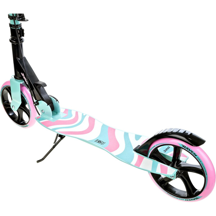 Самокат Raven Zea Mint/Pink для дорослих і дітей, складний, 200 мм, з ручним гальмом, дзвіночком і тримачем для пляшки, міський кік-скутер
