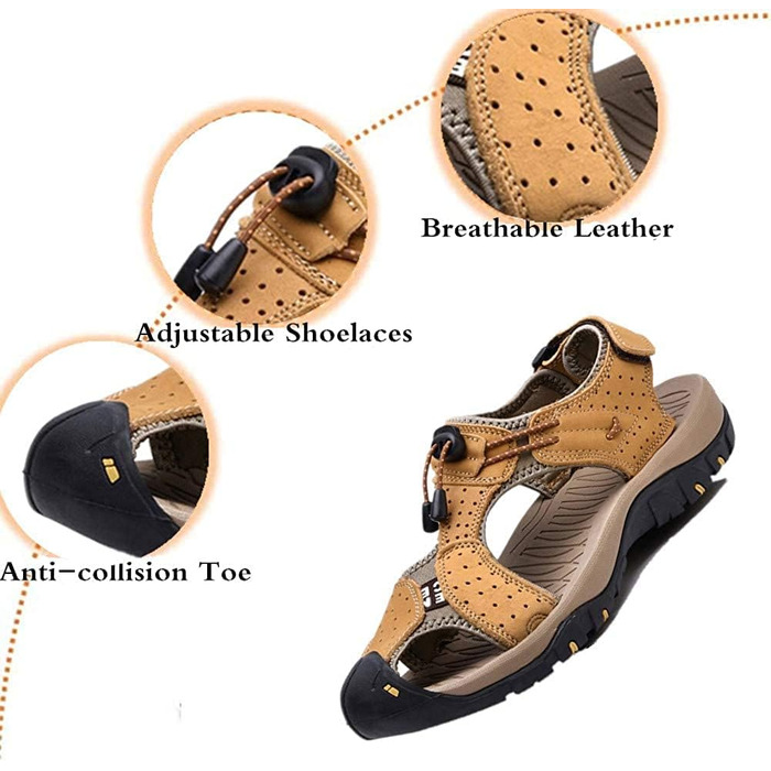 Чоловічі сандалі Asifn для хайкінгу, шкіра, водонепроникні, закритий носок, коричневі, розмір 47/48 EU