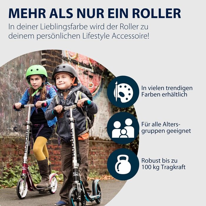 Самокат HUDORA BigWheel 205 алюмінієвий, складаний, для дітей і дорослих, до 100 кг, регульована висота, з/без замка